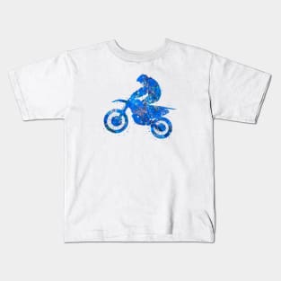 Motocross dirt bike blue art Kids T-Shirt